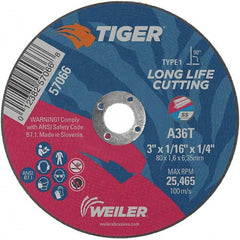 Weiler - 3 x 1/16, 1/4" Hole 36 Grit Aluminum Oxide Cutoff Wheel - All Tool & Supply