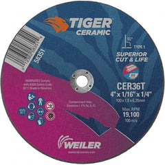 Weiler - 4 x 1/16, 1/4" Hole 36 Grit Ceramic Alumina Cutoff Wheel - All Tool & Supply