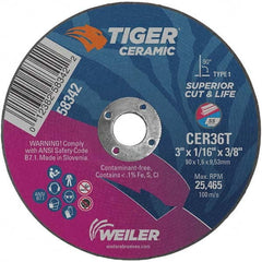 Weiler - 3 x 1/16, 3/8" Hole 36 Grit Ceramic Alumina Cutoff Wheel - All Tool & Supply