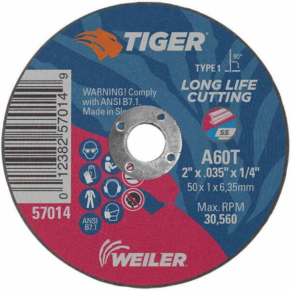 Weiler - 2 x 0.035, 1/4" Hole 60 Grit Aluminum Oxide Cutoff Wheel - All Tool & Supply