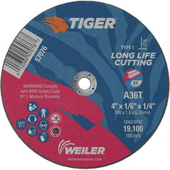 Weiler - 4 x 1/16, 1/4" Hole 36 Grit Aluminum Oxide Cutoff Wheel - All Tool & Supply