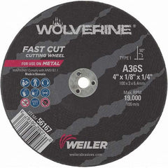 Weiler - 4 x 1/8, 1/4" Hole 36 Grit Aluminum Oxide Cutoff Wheel - All Tool & Supply