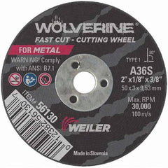 Weiler - 2 x 1/8, 3/8" Hole 36 Grit Aluminum Oxide Cutoff Wheel - All Tool & Supply