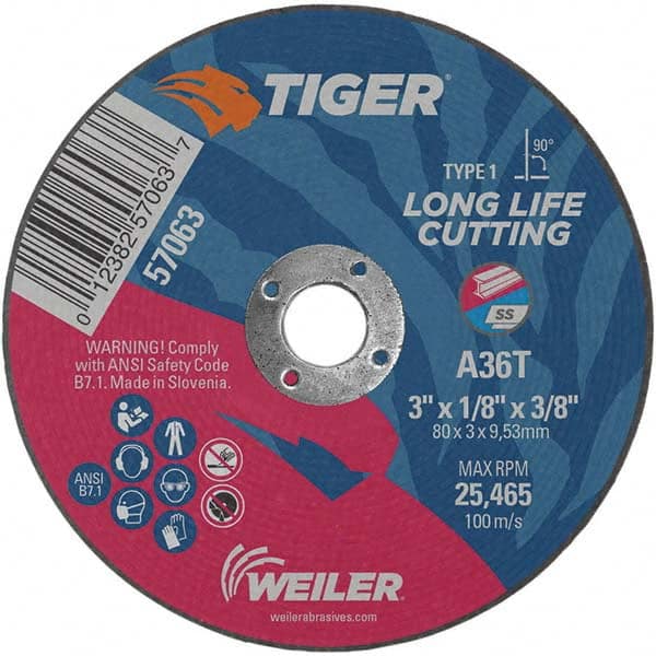 Weiler - 3 x 1/8, 3/8" Hole 36 Grit Aluminum Oxide Cutoff Wheel - All Tool & Supply