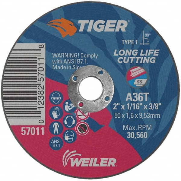 Weiler - 2 x 1/16, 3/8" Hole 36 Grit Aluminum Oxide Cutoff Wheel - All Tool & Supply