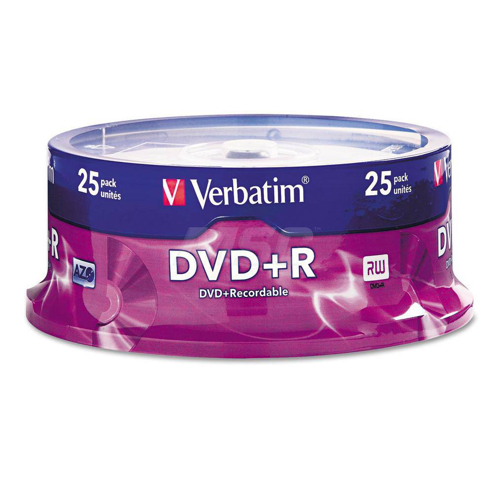 Verbatim - Office Machine Supplies & Accessories; Office Machine/Equipment Accessory Type: DVD+R Disc ; For Use With: 16X DVD+R Drives; DVD-ROM Drives & DVD Video Players ; Color: Silver - Exact Industrial Supply