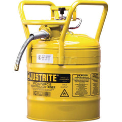 Justrite - Safety Dispensing Cans; Capacity: 5 Gal. ; Material: Steel ; Color: Yellow ; Height (Decimal Inch): 18.520000 ; Diameter/Length (mm): 11.75 ; Approval Listing/Regulations: FM Approved; DOT; UN - Exact Industrial Supply