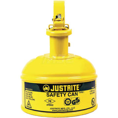 Justrite - Safety Dispensing Cans; Capacity: 1 Qt. ; Material: Steel ; Color: Yellow ; Height (Decimal Inch): 6.750000 ; Diameter/Length (mm): 4.81 ; Approval Listing/Regulations: FM Approved; UL; ULC; TUV - Exact Industrial Supply