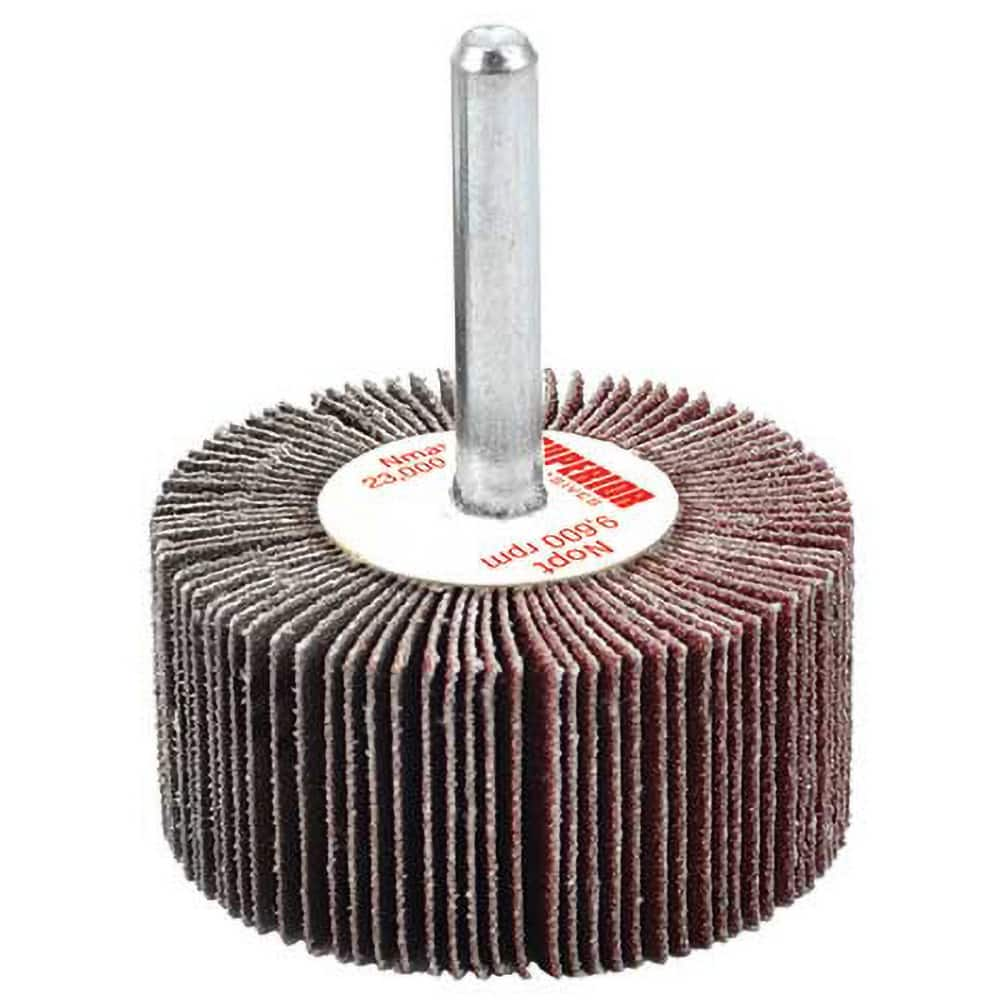 Superior Abrasives - Mounted Flap Wheels; Abrasive Type: Coated ; Outside Diameter (Inch): 3 ; Face Width (Inch): 2 ; Abrasive Material: Aluminum Oxide ; Grit: 120 ; Mounting Type: 1/4" Shank - Exact Industrial Supply