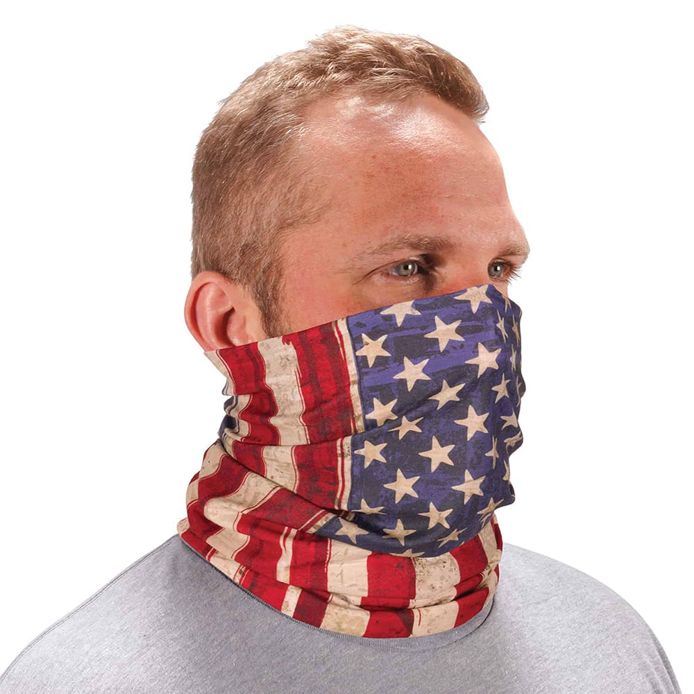 Ergodyne - Hats, Headbands & Bandanas; Garment Style: Gaiter ; Garment Type: Washable ; Garment Color: Red; White; Blue ; Garment Size: Universal ; Garment Material: High-Performance Knit Fabric ; Color Pattern: Flag - Exact Industrial Supply