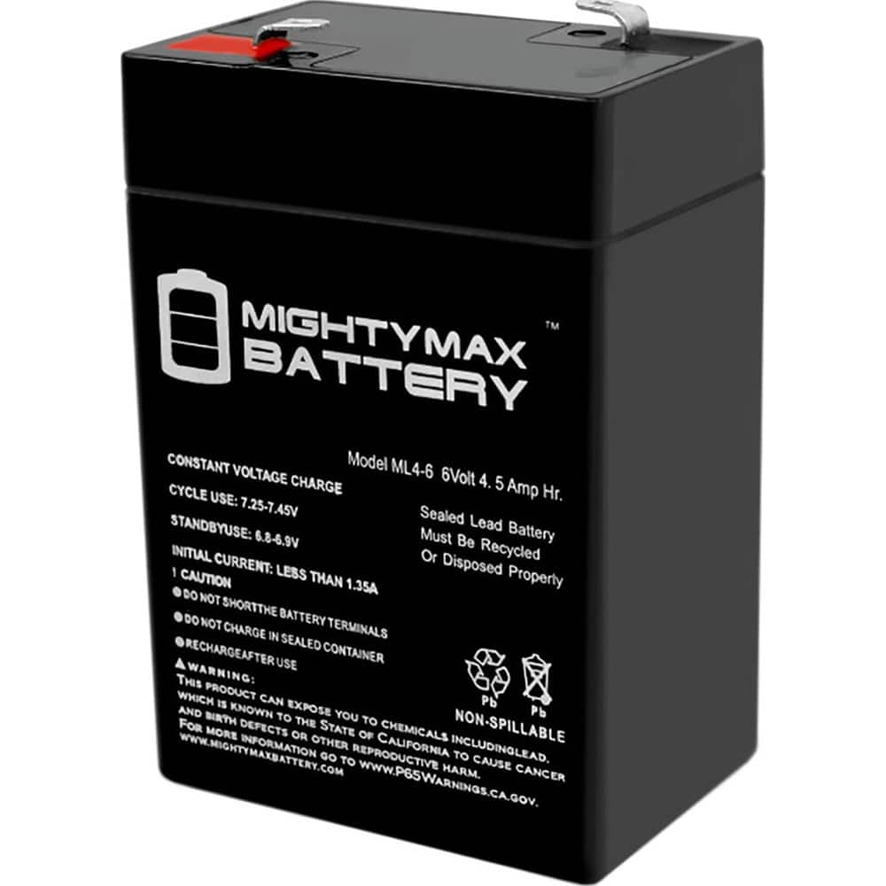 Mighty Max Battery - 6 V 4.5 Ah F1 Terminal Lead-Acid Battery - Exact Industrial Supply