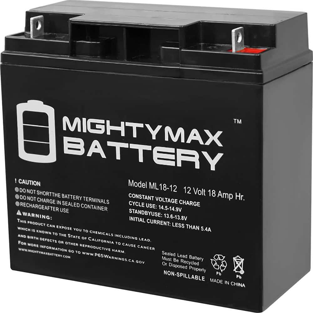 Mighty Max Battery - 12 V 18 Ah Nut/Bolt Terminal Lead-Acid Battery - Exact Industrial Supply