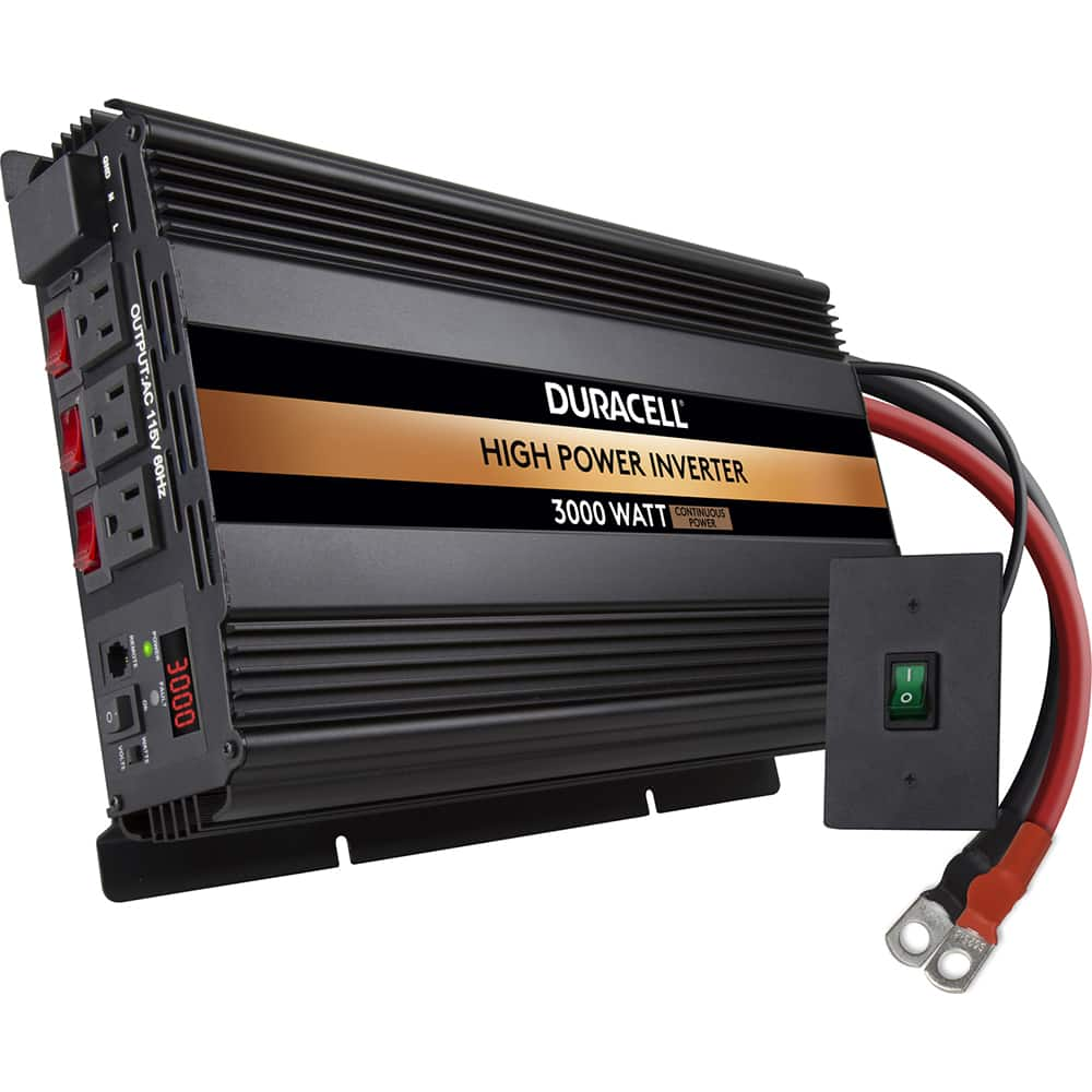 Duracell - Power Inverters; Input Voltage: 12 ; Output Voltage: 115 VAC ; Continuous Output Power (W): 3000 ; Peak Output Power (W): 6000 ; Maximum Input Current Rating (A): 250 ; Cooling Method: Fan Cooled - Exact Industrial Supply