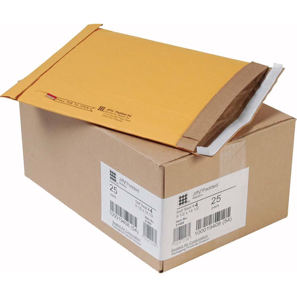 Sealed Air - Mailers, Sheets & Envelopes; Type: Padded Mailer ; Style: Self Adhesive ; Width (Inch): 14-1/2 ; Length (Inch): 9-1/2 ; Box Quantity: 25 ; Size: 9.5 x 14.5 - Exact Industrial Supply