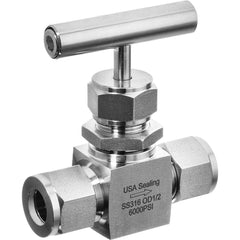 USA Sealing - Needle Valves; Type: Instrumentation Needle Valve ; Style: 2-Way; Straight Tee ; Pipe Size: 3/8 (Inch); End Connections: FNPT ; Material: Stainless Steel ; Material Grade: 316 - Exact Industrial Supply