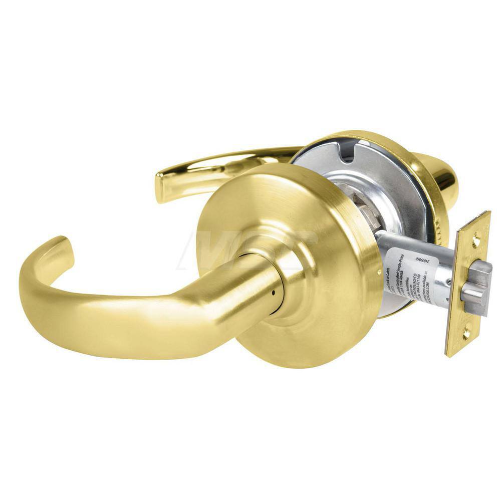 Lever Locksets; Type: Cylindrical Lock; Key Type: Keyless; Strike Type: Curved Lip Strike; Finish/Coating: Satin Brass; Material: Metal; Material: Metal; Door Thickness: 1.75 in; Backset: 2.75 in; Cylinder Type: No Keyway; Minimum Order Quantity: Metal; M