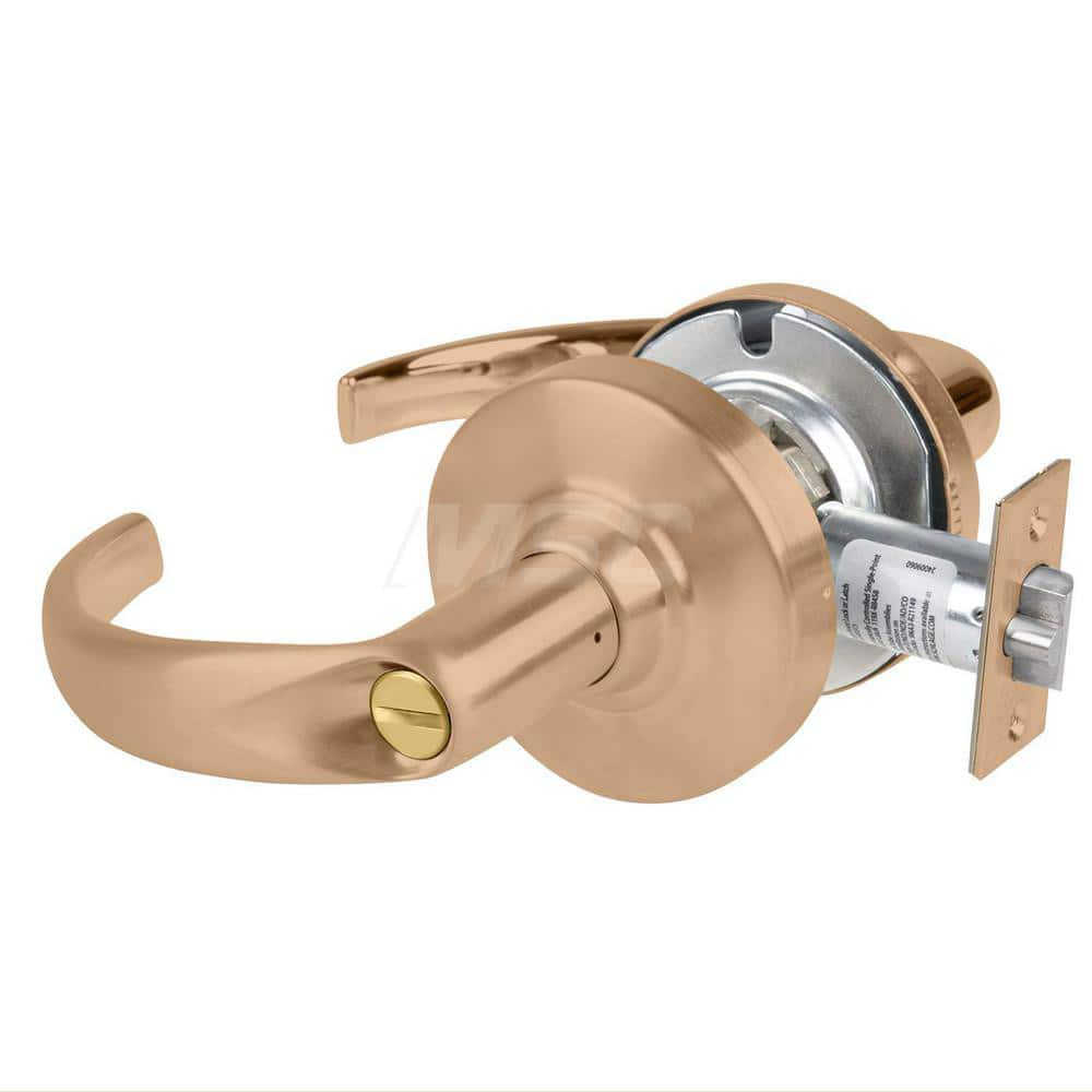 Lever Locksets; Type: Cylindrical Lock; Key Type: Keyless; Strike Type: Curved Lip Strike; Finish/Coating: Satin Bronze; Material: Metal; Material: Metal; Door Thickness: 1.75 in; Backset: 2.75 in; Cylinder Type: No Keyway; Minimum Order Quantity: Metal;