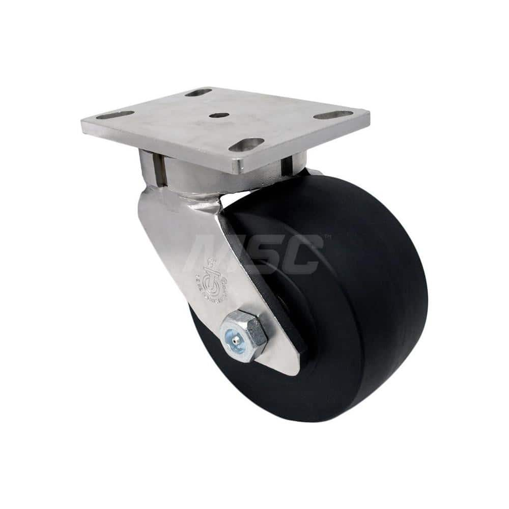 Top Plate Caster: 6″ Wheel Dia, 3″ Wheel Width, 3,000 lb Capacity, 11-1/2″ OAH 6.25″ Plate Length, 4.5″ Plate Width