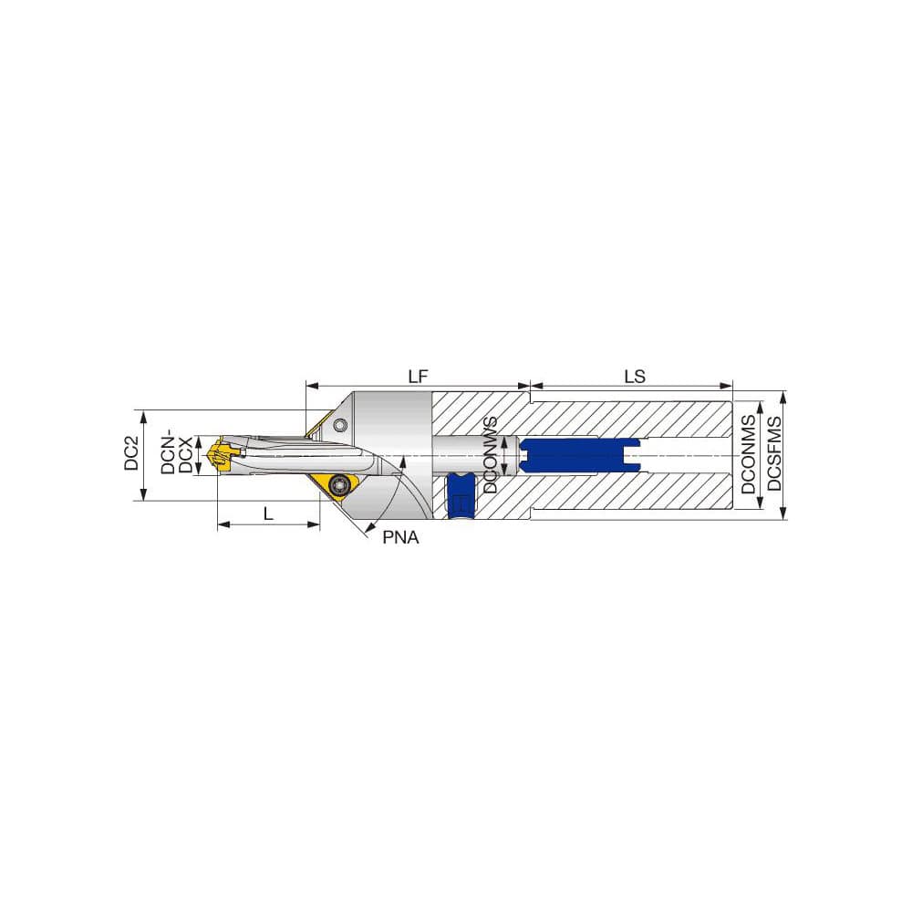 Drilling Chamfer Rings; Series: TIDCF; Inside Diameter (mm): 7.5000; Overall Diameter (mm): 25.0000; Overall Length (mm): 170.0000; Insert Style: XCGT; Chamfer Angle: 45.000; Number of Chamfer Ring Inserts: 2