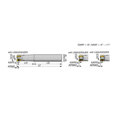 Indexable High-Feed End Mill: 1-1/2″ Cut Dia, 1-1/4″ Straight Shank Uses 6 LNMU Inserts, 0.039″ Max Depth, 6″ OAL, Through Coolant