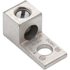 Burndy - Ring Terminals; Terminal Type: Rectangle ; Insulation Type: NonInsulated ; Connection Type: Lug ; Compatible Wire Size (AWG): 14-2 (Strand) ; Stud Size (Inch): 1/4 ; Color: Copper - Exact Industrial Supply