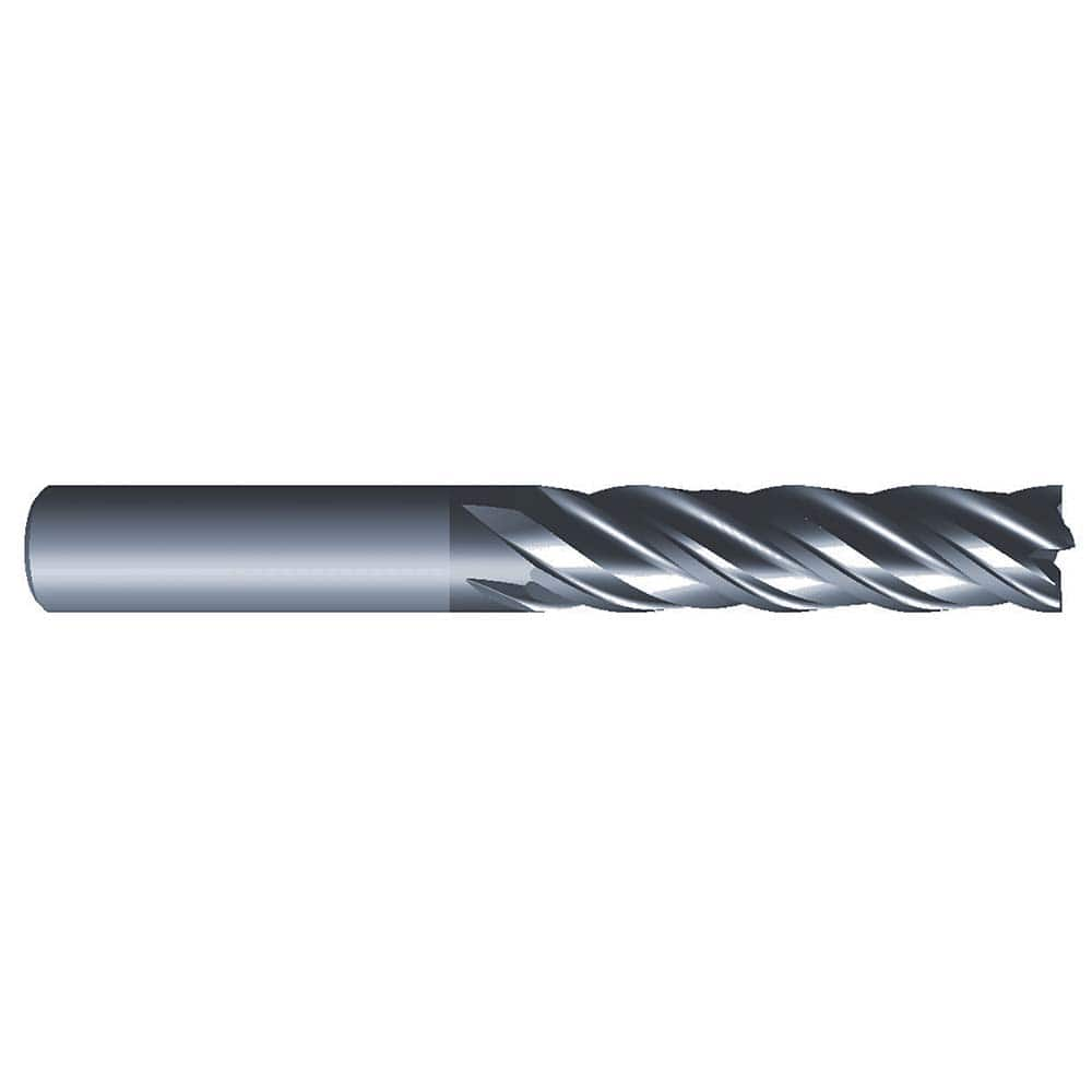 Square End Mill: 3/8'' Dia, 1-1/4'' LOC, 3/8'' Shank Dia, 3'' OAL, 4 Flutes, Solid Carbide Single End, AlCrN Finish, Spiral Flute, Variable Helix, Centercutting, RH Cut, RH Flute, Series Eliminator