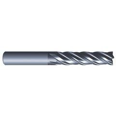 Square End Mill: 3/8'' Dia, 1-1/4'' LOC, 3/8'' Shank Dia, 3'' OAL, 4 Flutes, Solid Carbide Single End, AlCrN Finish, Spiral Flute, Variable Helix, Centercutting, RH Cut, RH Flute, Series Eliminator