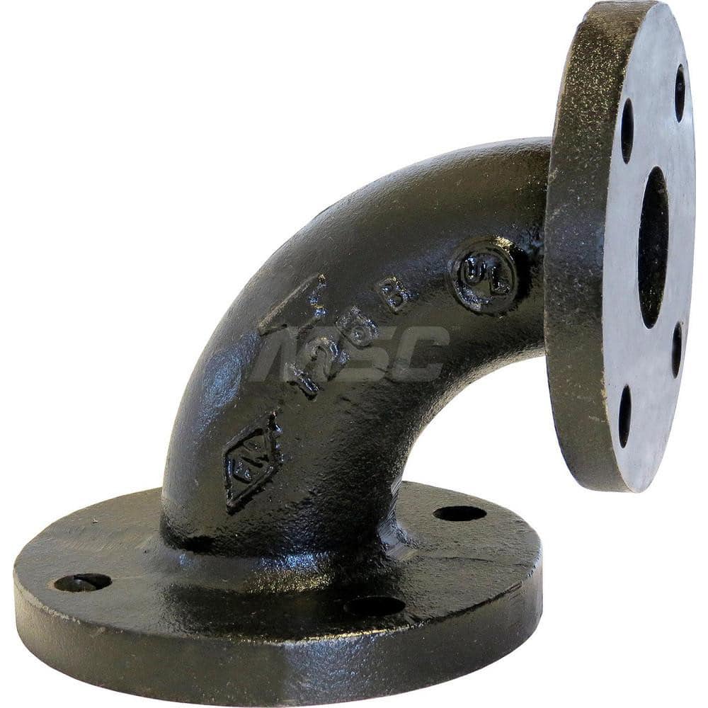 Black 90 ° Flanged Elbow: 12 x 10″, 125 psi, Threaded Cast Iron, Black Finish, Class 125