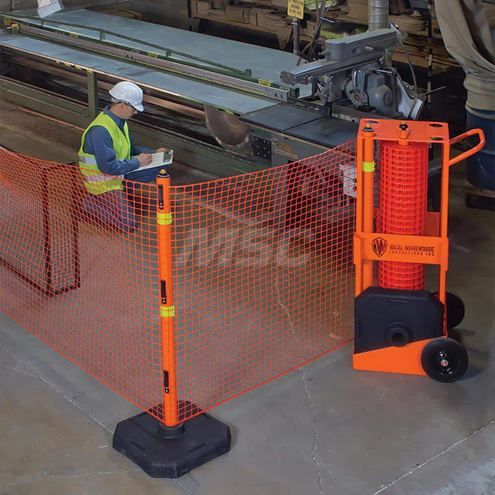 Railing Barriers; Type: Portable Barrier Systems; Barrier Type: Barricade; Mount Type: Portable; Color: Orange; Includes: 100 ™ (30 m) safety orange fencing, 4 posts, 4 rubber base pads and 4 magnetic fence clips.; Height (Inch): 54; Material: Plastic; St