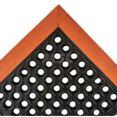 Anti-Fatigue Mat: 64″ Length, 38″ Wide, Natural Rubber, Beveled Edge, Standard-Duty Black & Orange