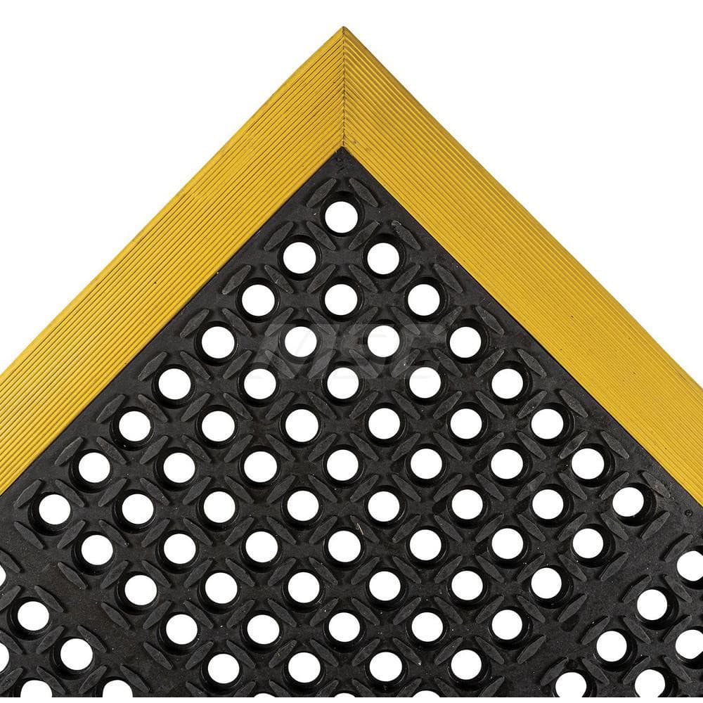 Anti-Fatigue Mat: 64″ Length, 38″ Wide, Natural Rubber, Beveled Edge, Standard-Duty Black & Yellow