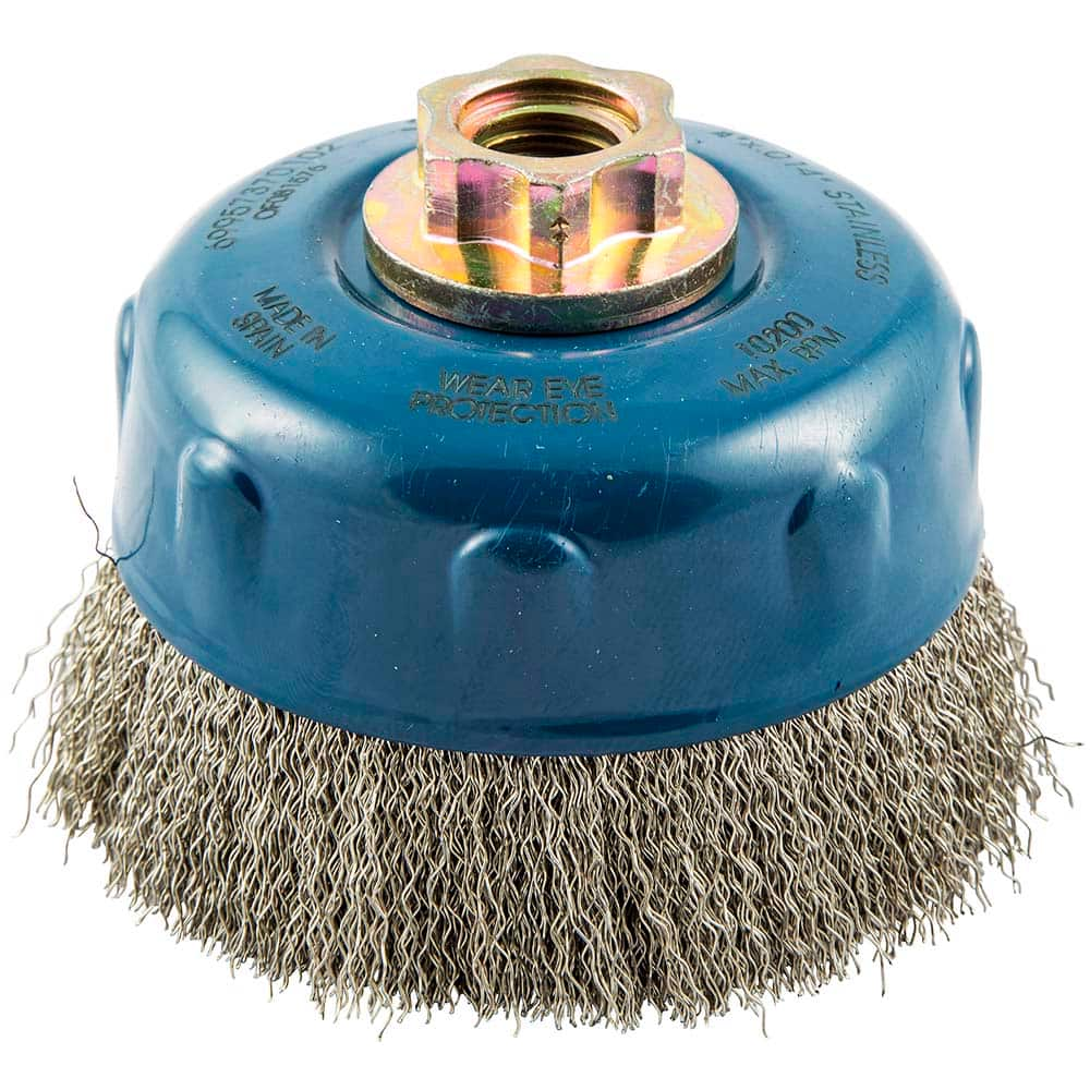 Norton - 4" Diam 5/8-11 Threaded Arbor Stainless Steel Fill Cup Brush - All Tool & Supply