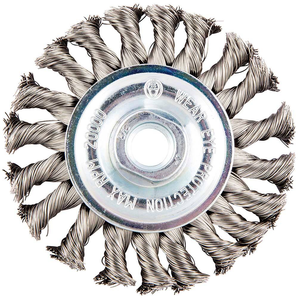 Norton - 4" OD, 5/8-11 Arbor Hole, Knotted Stainless Steel Wheel Brush - All Tool & Supply