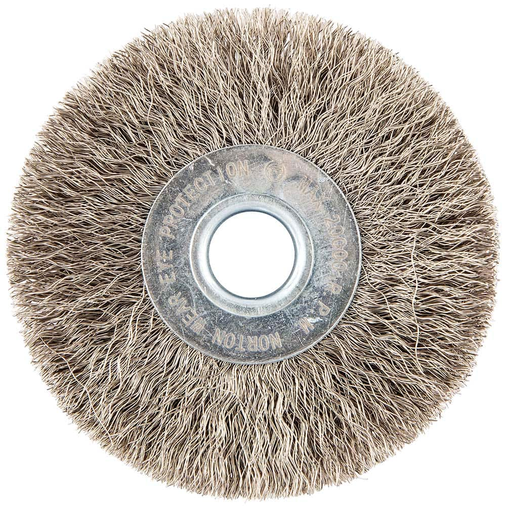 Norton - 3" OD, 1/2" Arbor Hole, Crimped Stainless Steel Wheel Brush - All Tool & Supply