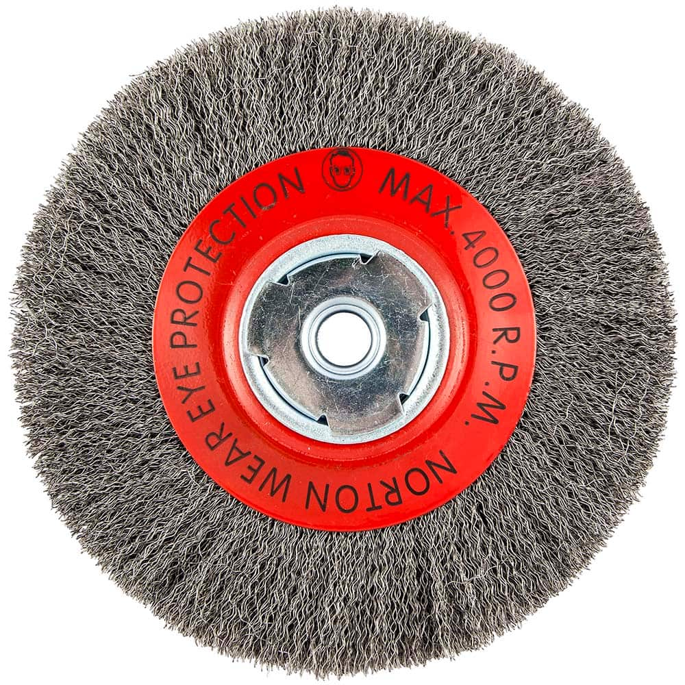 Norton - 8" OD, 5/8" Arbor Hole, Crimped Carbon Wheel Brush - All Tool & Supply