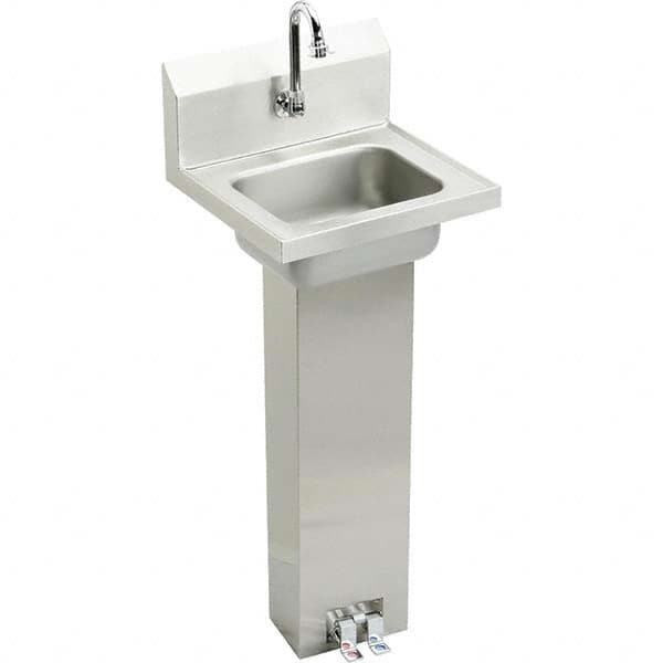 ELKAY - Stainless Steel Sinks Type: Hand Sink Floor Mount w/Double Foot Valve Outside Length: 16-3/4 (Inch) - Exact Industrial Supply