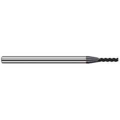 Corner Radius End Mill: 0.035″ Dia, 3/16″ LOC, 0.005″ Radius, 3 Flutes, Solid Carbide 2-1/2″ OAL, 1/8″ Shank Dia, 37 ° Helix, AlTiN Coated, Corner Radius End