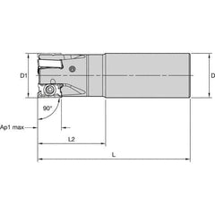 Kennametal - 25mm Cut Diam, 15.5mm Max Depth of Cut, 25mm Shank Diam, 170mm OAL, Indexable Square Shoulder End Mill - LNGU15T608SRGE Inserts, Cylindrical Shank, 0° Lead Angle, Through Coolant, Series MILL 4-15 - All Tool & Supply