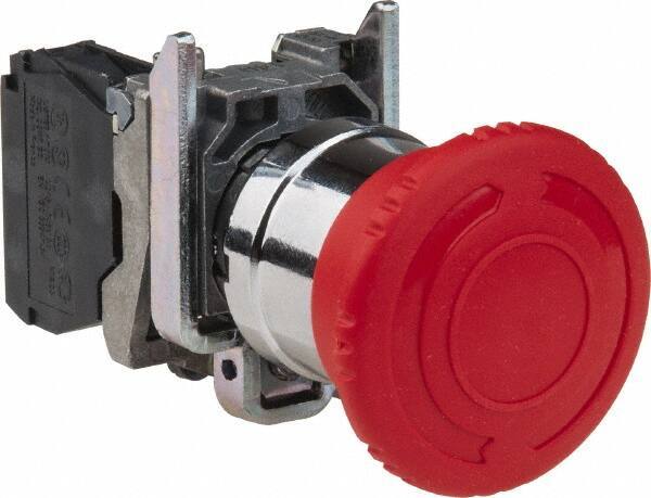 Schneider Electric - 22mm Mount Hole, Extended Mushroom Head, Pushbutton Switch Only - Round, Red Pushbutton, Illuminated, Maintained (MA), Shock and Vibration Resistant - All Tool & Supply