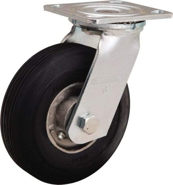 Hamilton - 6" Diam x 2" Wide, Rubber Swivel Caster - 300 Lb Capacity, Top Plate Mount, 4" x 4-1/2" Plate, Straight Roller Bearing - All Tool & Supply