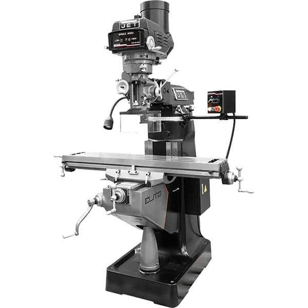 Jet - 9" Table Width x 49" Table Length, Variable Speed Pulley Control, 3 Phase Knee Milling Machine - R8 Spindle Taper, 3 hp - All Tool & Supply