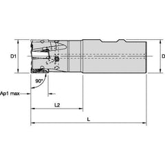 Kennametal - 40mm Cut Diam, 15.5mm Max Depth of Cut, 32mm Shank Diam, 111mm OAL, Indexable Square Shoulder End Mill - LNGU15T608SRGE Inserts, Weldon Shank, 0° Lead Angle, Through Coolant, Series MILL 4-15 - All Tool & Supply