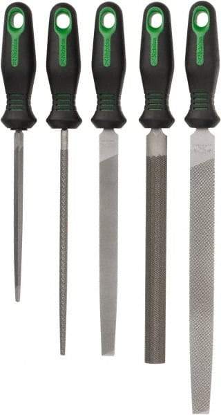 Nicholson - 5 Piece American Pattern File Set - 10", 8", 6" Long, Bastard Coarseness, Ergonomic Handle, Set Includes Round, Half Round, Mill, Slim Taper, Flat - All Tool & Supply