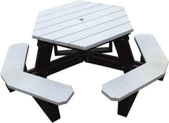 Vestil - 69-1/2" Long x 69-1/2" Wide x 30-1/4" High Stationary Hexagon Picnic Table - Gray, Recycled Plastic - All Tool & Supply