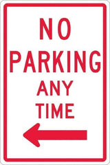 NMC - "No Parking Anytime", "Left Arrow", 12" Wide x 18" High, Aluminum No Parking & Tow Away Signs - 0.063" Thick, Red on White, Rectangle, Post Mount - All Tool & Supply