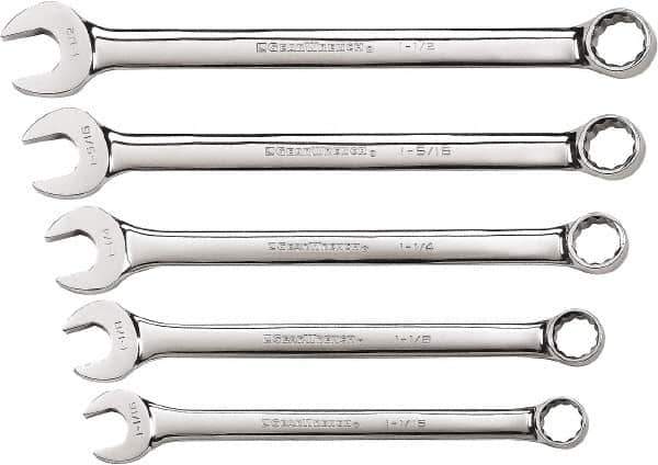 GearWrench - 5 Piece, 1-1/16" to 1-1/2", 12 Point Combination Wrench Set - Inch Measurement Standard, Chrome Finish - All Tool & Supply