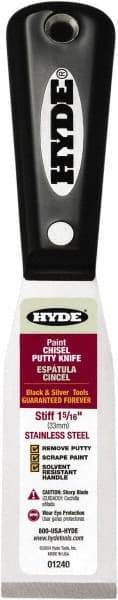 Hyde Tools - 1-5/16" Wide Chisel Edge Blade Stainless Steel Putty Knife - Stiff, Nylon Handle - All Tool & Supply