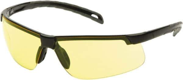 PYRAMEX - Yellow Lenses, Framed Safety Glasses - Scratch Resistant, Black Polycarbonate Frame, Size Universal, Wrap Around - All Tool & Supply