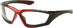 PYRAMEX - Clear Lenses, Framed Safety Glasses - Anti-Fog, Scratch Resistant, Black/Red Nylon Frame, Size Universal, Wrap Around - All Tool & Supply