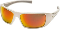 PYRAMEX - Sky Red Mirror Lenses, Framed Safety Glasses - Scratch Resistant, White Polycarbonate/Thermoplastic Rubber Frame, Size Universal, Wrap Around - All Tool & Supply